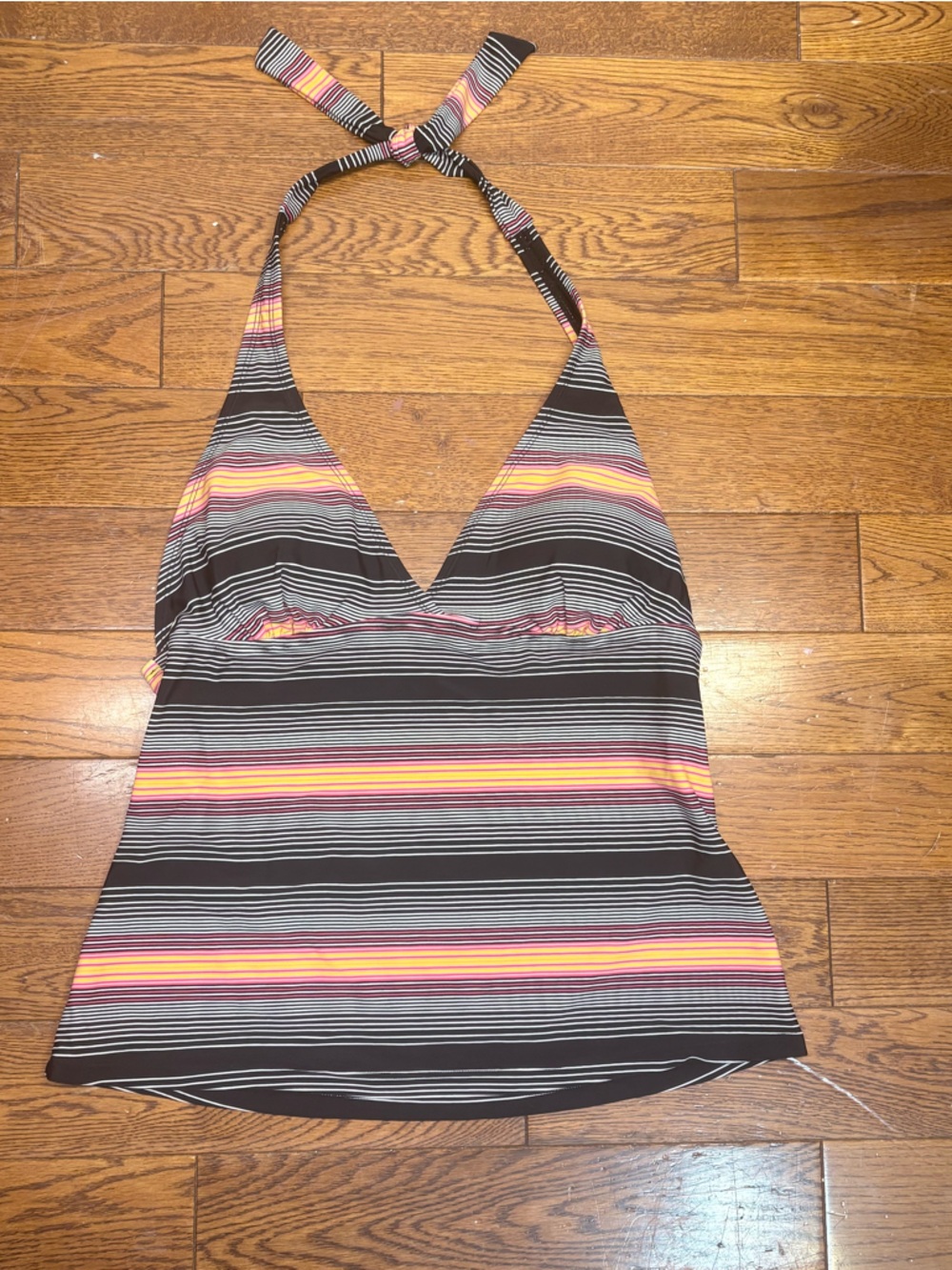 South Coast Large Striped Halter Tankini Swim Top built in cups. Y2K vibes